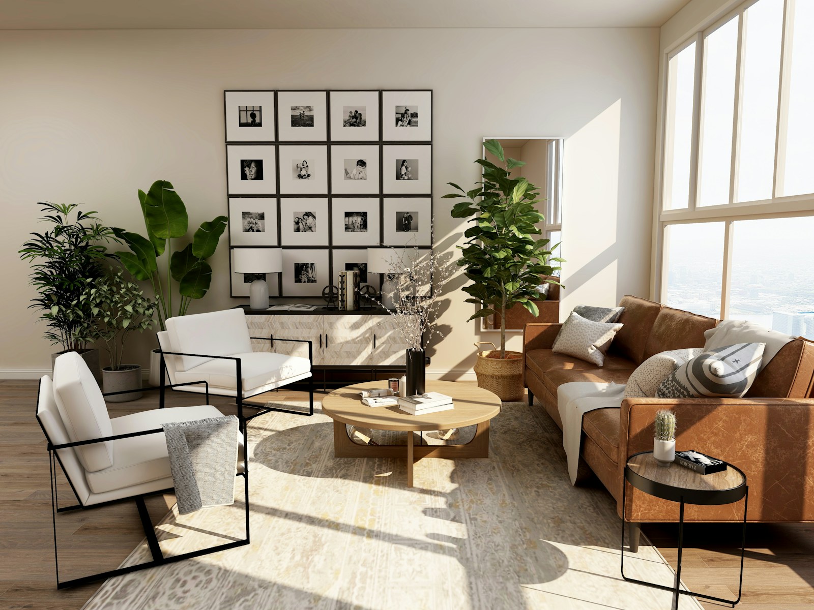 Warm interior with contemporary furniture and natural light